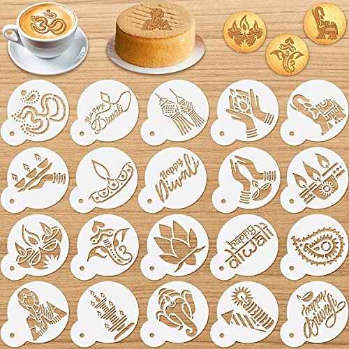 Ivana's 20 Pieces Happy Diwali Cookie Stencils Cookies Baking Painting Molds Cookies Baking Templates Decoration Reusable Plastic Drawing Painting Stencils Plastic Cake Decorating Molds for Baking DIY Craft - Image 1