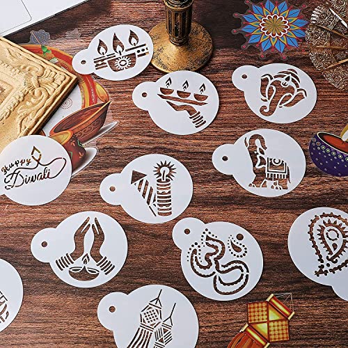 Ivana's 20 Pieces Happy Diwali Cookie Stencils Cookies Baking Painting Molds Cookies Baking Templates Decoration Reusable Plastic Drawing Painting Stencils Plastic Cake Decorating Molds for Baking DIY Craft - Image 4