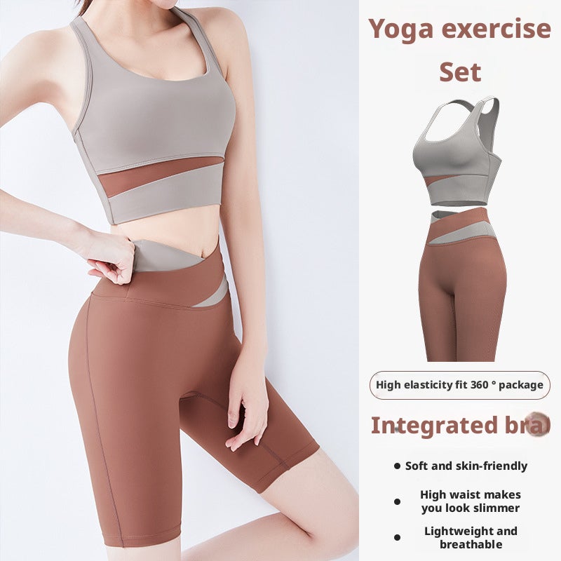 Women's Yoga Fitness Set with Sports Bra, Short Sleeve Top and High Waist Leggings - Image 2