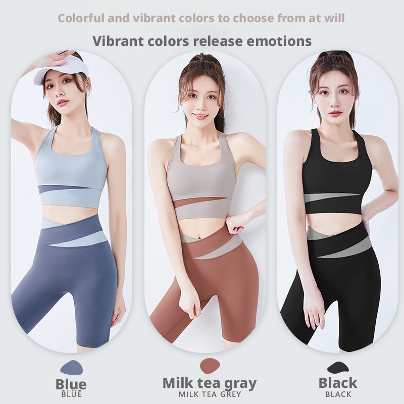 Women's Yoga Fitness Set with Sports Bra, Short Sleeve Top and High Waist Leggings - Image 1