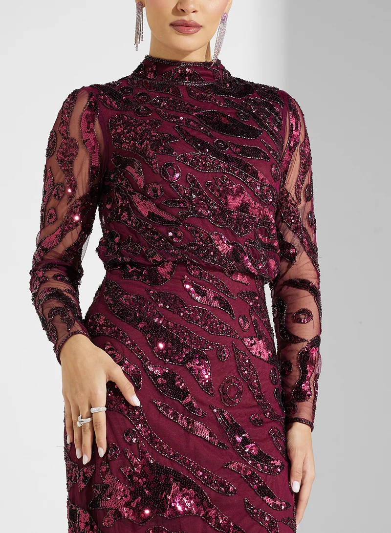 Amelia Rose High neck sequin maxi dress