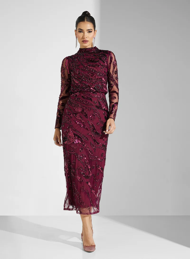 Amelia Rose High neck sequin maxi dress