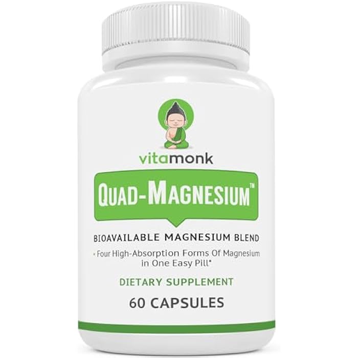 VitaMonk Quad Magnesium Blend by Vitamonk - with Magnesium Orotate, Glycinate Chelate, Magnesium Taurate and Di- Magnesium Malate - High Absorption Magnesium Complex for Sleep, Heart, and Mood - Image 1
