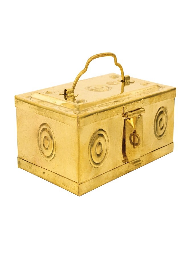 Spillbox صندوق تخزين مستطيل تقليدي من النحاس الأصفر | صندوق تخزين الكومكوم والهالدي | صندوق تخزين البان | صندوق تخزين البان | صندوق تخزين البان | صندوق تخزين هندي مزخرف للمنزل والمعبد | صندوق نحاسي كهدية زفاف وللاستخدام في الطقوس - صندوق من النحاس الأصفر - Image 1