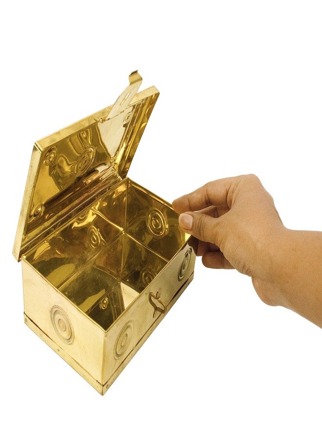 Spillbox صندوق تخزين مستطيل تقليدي من النحاس الأصفر | صندوق تخزين الكومكوم والهالدي | صندوق تخزين البان | صندوق تخزين البان | صندوق تخزين البان | صندوق تخزين هندي مزخرف للمنزل والمعبد | صندوق نحاسي كهدية زفاف وللاستخدام في الطقوس - صندوق من النحاس الأصفر - Image 2