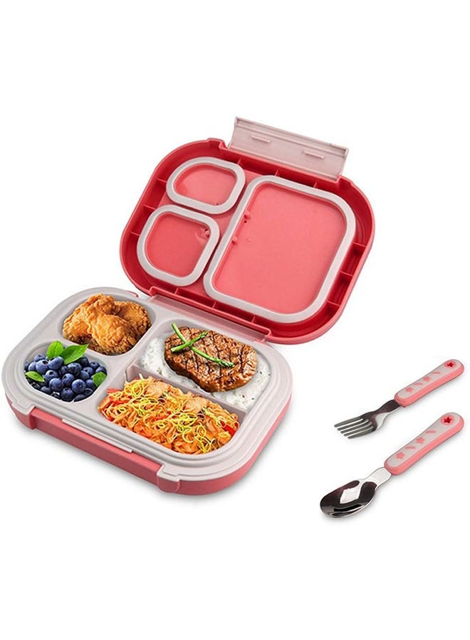 Plastic Lunch Box Leakproof Bento Box Lunch Container with Fork and Spoon for Kids School Microwave Heating - Image 1