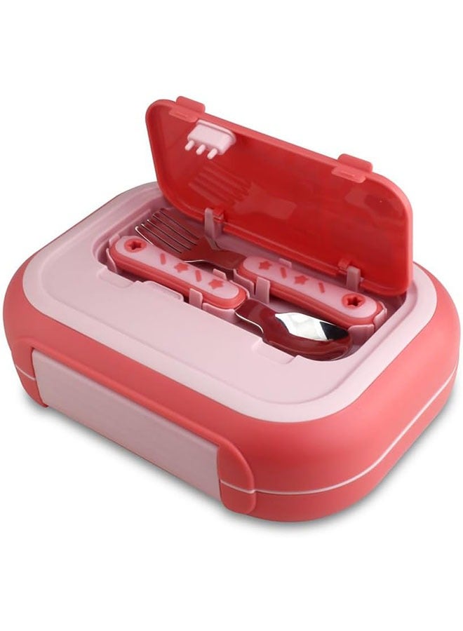 Plastic Lunch Box Leakproof Bento Box Lunch Container with Fork and Spoon for Kids School Microwave Heating - Image 3
