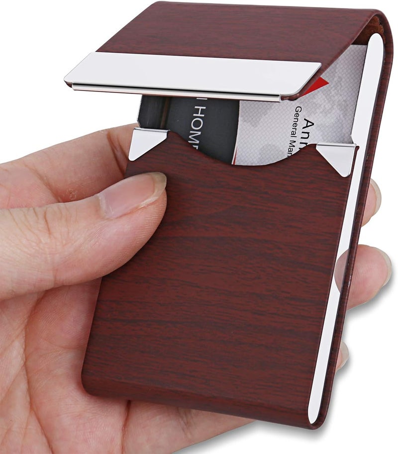 DMFLY Business Card Holder, Business Card Case, Business Card Holder for Women and Men, Business Card Holder for Purse, Business Card Case Women, Magnetic Shut, Coffee - Image 1