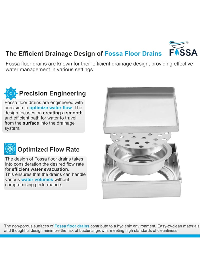 FOSSA Fossa Marble 5X5 Inch Square Floor Drain 304 Grade Stainless Steel for Bathroom Grating Square Floor Drain Jali Matte Finish  - Image 5
