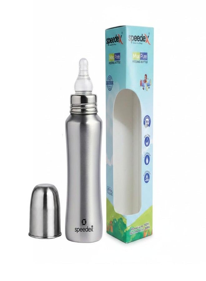 SPEEDEX Stainless Steel Baby Feeding Bottle 240 ml with Pink Silicone Grip & Internal ML Marking | BPA & Plastic Free | Anti-Colic Silicone Nipple | 304 Grade Steel Infant Milk Bottle | Leak Resistant (Silver, 240ml) - Image 1