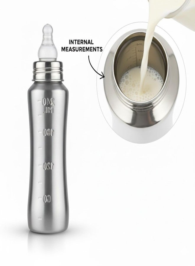 SPEEDEX Stainless Steel Baby Feeding Bottle 240 ml with Pink Silicone Grip & Internal ML Marking | BPA & Plastic Free | Anti-Colic Silicone Nipple | 304 Grade Steel Infant Milk Bottle | Leak Resistant (Silver, 240ml) - Image 4