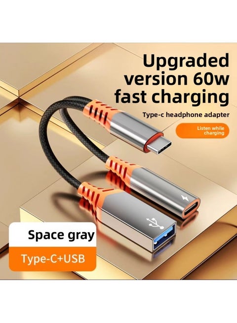Type-c To USB3.0 Two-in-one Multi-function Adapter Cable PD60W Fast Charge + OTG For Ipad-Interface Form:type-c-OTG Line-PD60W Fast Charge [Orange Gray]]