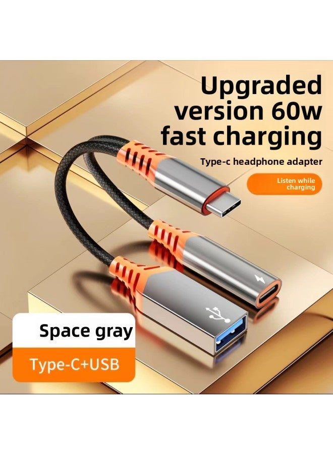 Type-c To USB3.0 Two-in-one Multi-function Adapter Cable PD60W Fast Charge + OTG For Ipad-Interface Form:type-c-OTG Line-PD60W Fast Charge [Orange Gray]]