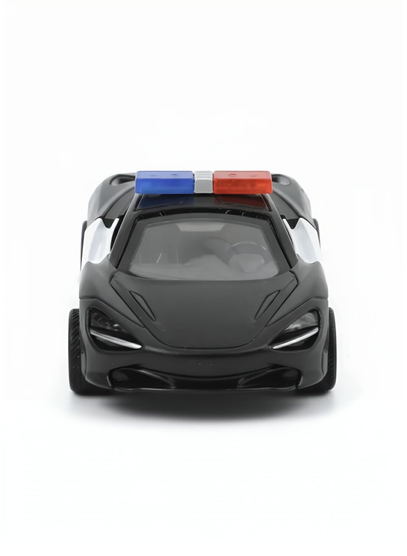 Die-Cast Metal Police Sports Car Toy for Boys with Openable Doors & Pull-Back Action, Black - Image 4