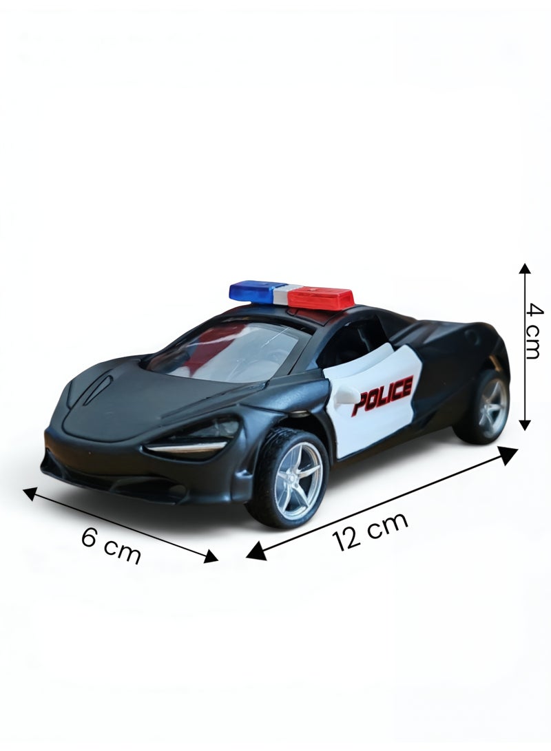 Die-Cast Metal Police Sports Car Toy for Boys with Openable Doors & Pull-Back Action, Black - Image 3
