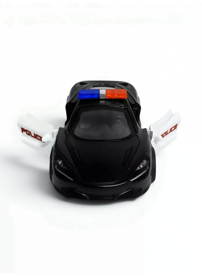 Die-Cast Metal Police Sports Car Toy for Boys with Openable Doors & Pull-Back Action, Black - Image 2