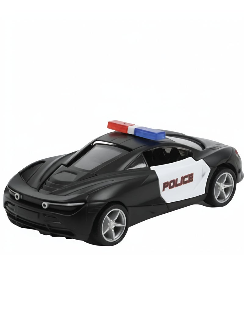 Die-Cast Metal Police Sports Car Toy for Boys with Openable Doors & Pull-Back Action, Black - Image 5