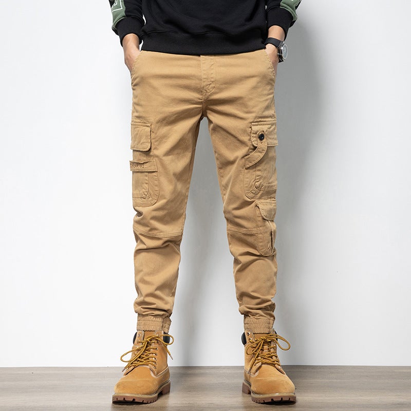 Early Morning Youth Jogger Cargo Multi-Pocket Casual Pants Cotton Solid Color Men'S 2024 Trendy Casual Pants - Image 1