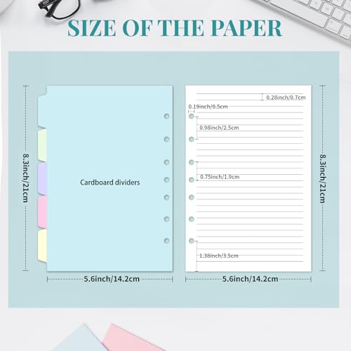 Billtigif A5 Refill Paper, 7-Hole Planner Inserts for A5 Binder Budget Planner Journals Notebook, Loose Leaf Lined Paper with Binder Dividers, 240 Pages 5-1/2" x 8-1/2", White - Image 2