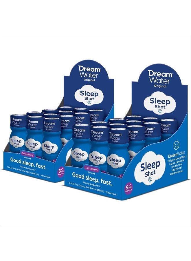 Dream Water Sleep Aid Supplement Drink; Melatonin 5mg, GABA, 5-HTP; Zero sugar, Natural flavors, No added colors, 2.5 oz liquid sleep shots, Snoozeberry, 24-Count - Image 1