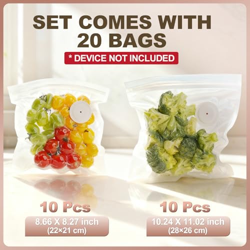 AOSKI Reusable Vacuum Sealer Bags for Food: 20Pcs BPA-Free Vacuum Seal Bags with Air Valve & 5 Seal Clips, Plastic Clear Sous Vide Cooking Bag, Microwaveable Freezer Safe Vacuum Food Storage for Kitchen - Image 3