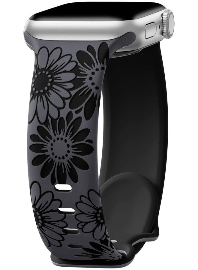 DaQin Compatible with Apple Watch Bands 40mm 41mm 38mm for Women, Cute Flower Soft Silicone Breathable Sport iWatch Bands for Apple Watch SE Band iWatch Series 9 8 7 6 5 4 3 2 1,Anthracite/Black - Image 1