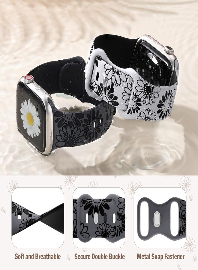 DaQin Compatible with Apple Watch Bands 40mm 41mm 38mm for Women, Cute Flower Soft Silicone Breathable Sport iWatch Bands for Apple Watch SE Band iWatch Series 9 8 7 6 5 4 3 2 1,Anthracite/Black - Image 3