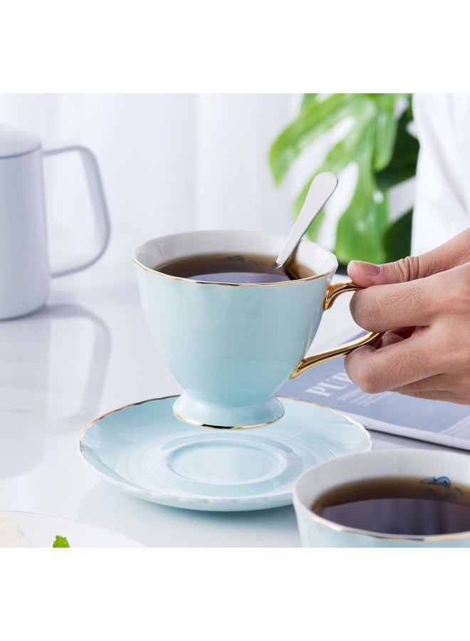 Jusalpha Fine China Tea Cup and Saucer Coffee Cup Set with Saucer and Spoon Set of 6 (FD-TCS02 blue (6), 7oz) - Image 5