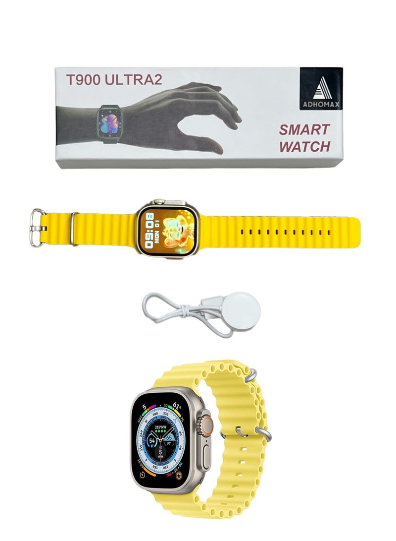adhomax New T900 Ultra 2 smart watch Elegant Design 2.2" NFC, infinite display, Fitness Tracker, Heart Rate, Bluetooth, Wireless Charging, works with IOS and android, for men and women - Image 1