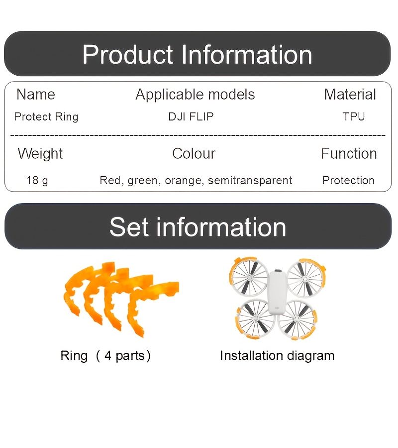 4pcs Set Soft TPU Flexible Protective Ring Transparent Orange For DJI Flip Anti Collision Scratch Proof Easy Foldable - Image 4