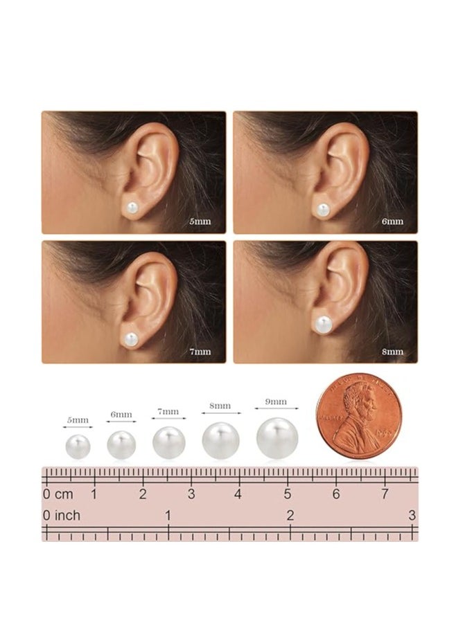 Hain 8MM Freshwater Pearl Stud Earrings for Women, Hypoallergenic 18K Gold Vermeil Earrings Studs with Genuine Round White Pearls  - Image 4
