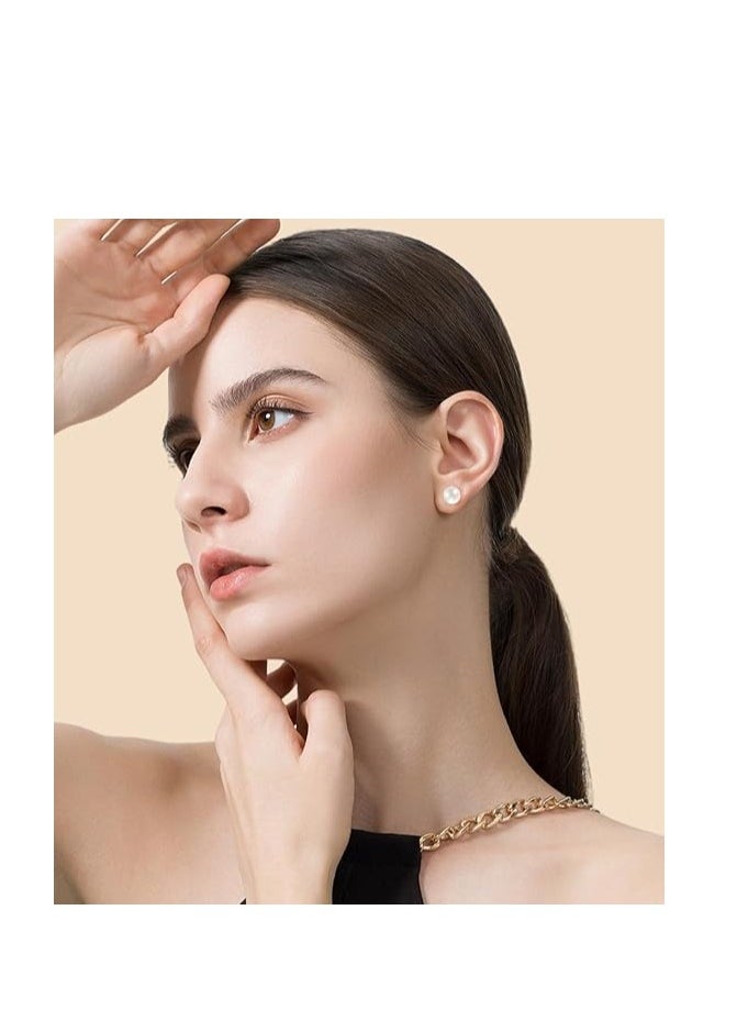 Hain 8MM Freshwater Pearl Stud Earrings for Women, Hypoallergenic 18K Gold Vermeil Earrings Studs with Genuine Round White Pearls  - Image 2