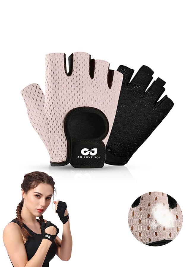 GO LOVE JOY Workout Gloves, with Palm Protection, Semi Finger Training Gloves, Lightweight Gym Weight Lifting Gloves for Men/Women, Breathable Exercise, Pink - Image 1