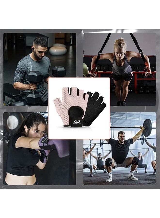 GO LOVE JOY Workout Gloves, with Palm Protection, Semi Finger Training Gloves, Lightweight Gym Weight Lifting Gloves for Men/Women, Breathable Exercise, Pink - Image 5