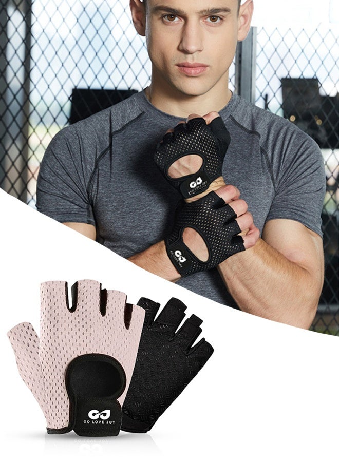 GO LOVE JOY Workout Gloves, with Palm Protection, Semi Finger Training Gloves, Lightweight Gym Weight Lifting Gloves for Men/Women, Breathable Exercise, Pink - Image 2