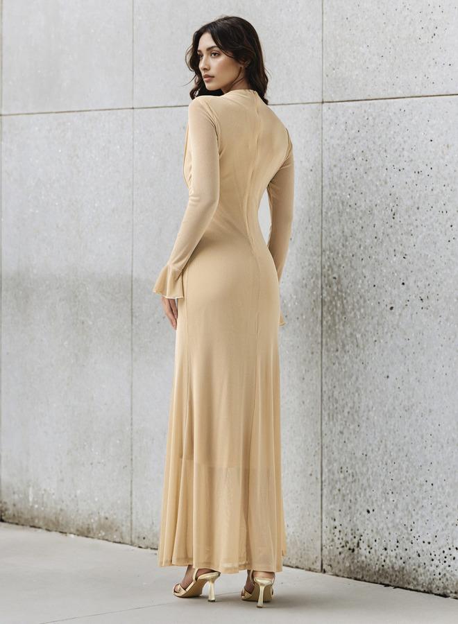 2Xtremz Lurex Accent 2Xtremz Maxi Nylon Blend Dress with Bell Sleeves - Image 3