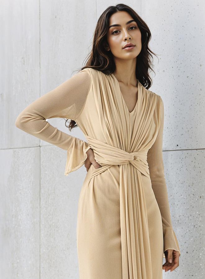 2Xtremz Lurex Accent 2Xtremz Maxi Nylon Blend Dress with Bell Sleeves - Image 5