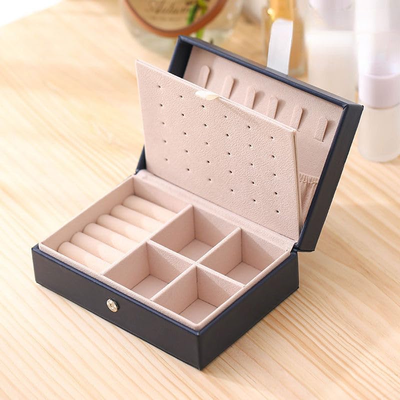ketmart Jewellery Organiser PU Leather Magnetic Buckle Portable Storage Box Case with Dividers Container for Rings, Earrings, Necklace Home Organizer, (Color-Blue) - Image 3