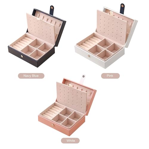 ketmart Jewellery Organiser PU Leather Magnetic Buckle Portable Storage Box Case with Dividers Container for Rings, Earrings, Necklace Home Organizer, (Color-Blue) - Image 5