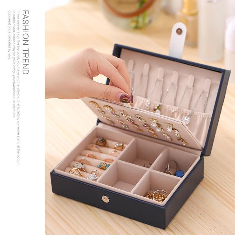 ketmart Jewellery Organiser PU Leather Magnetic Buckle Portable Storage Box Case with Dividers Container for Rings, Earrings, Necklace Home Organizer, (Color-Blue) - Image 4