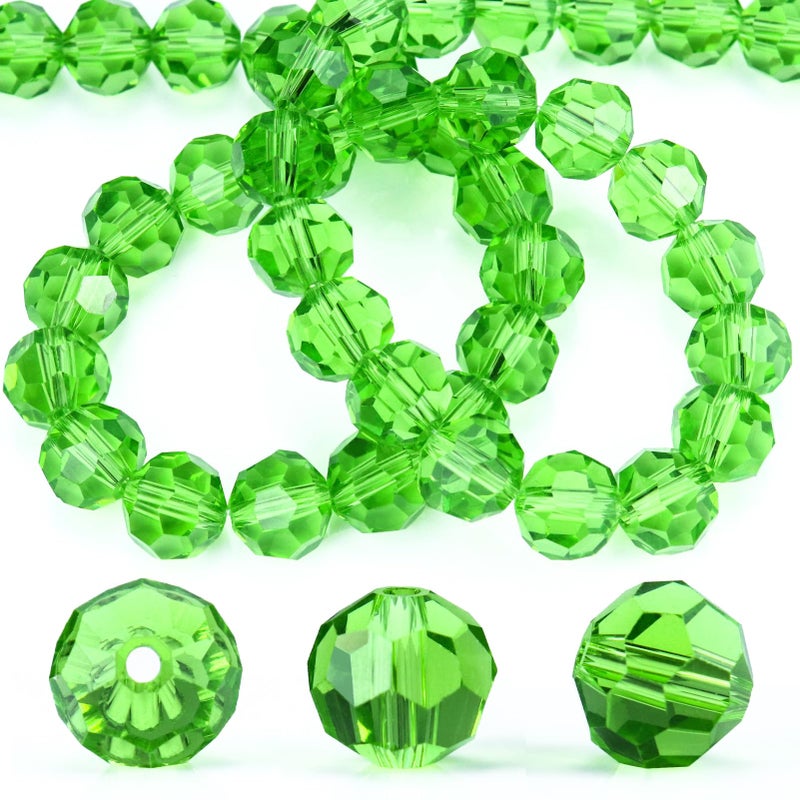 Dowarm 10MM Grass Green Faceted Rondelle Crystal Glass Beads for Jewelry Making 50PCS