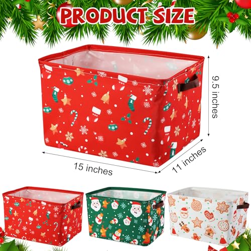 Geelin 3 Pcs Large Christmas Baskets 15 x 11 x 95 Inch Empty Xmas Storage Bin with Handles Collapsible Waterproof Extra Big Foldable Gift Basket for Office Home Bedroom Cloth Toy GiftVintage - Image 3