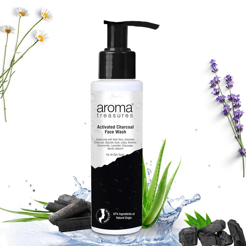 Aroma Treasures Aroma Treasures Activated Charcoal Detox Face Wash For Glowing Skin Healthy and Radiant Complexion Pollution Clear Face Wash Enhanced with Aloe Vera Glycolic Acid Lotus Brahmi Chamomile 100ml - Image 5