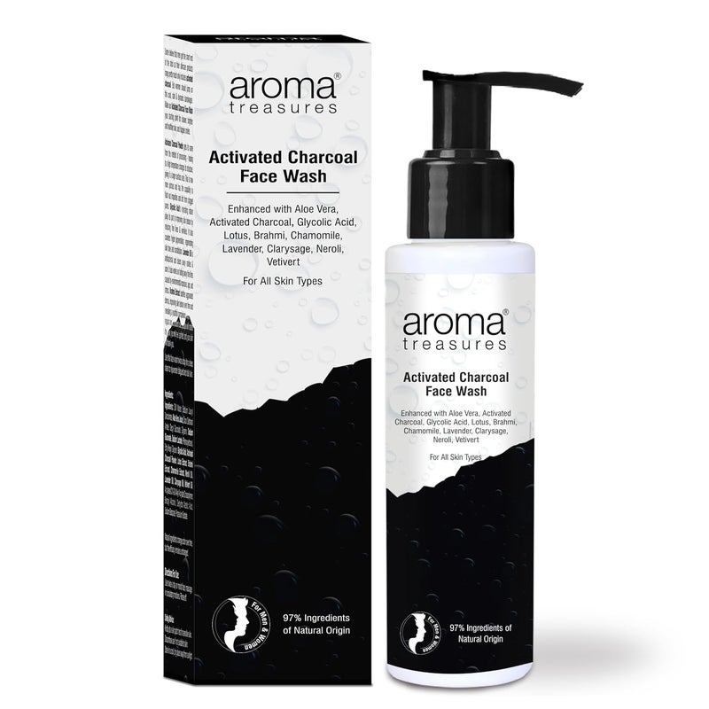 Aroma Treasures Aroma Treasures Activated Charcoal Detox Face Wash For Glowing Skin Healthy and Radiant Complexion Pollution Clear Face Wash Enhanced with Aloe Vera Glycolic Acid Lotus Brahmi Chamomile 100ml - Image 1