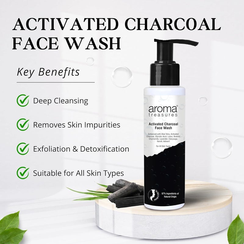 Aroma Treasures Aroma Treasures Activated Charcoal Detox Face Wash For Glowing Skin Healthy and Radiant Complexion Pollution Clear Face Wash Enhanced with Aloe Vera Glycolic Acid Lotus Brahmi Chamomile 100ml - Image 2