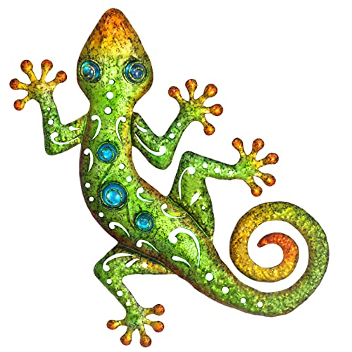 Tuokiuhn Metal Outdoor Green Gecko Wall Decor Lizard Metal Wall Art Suitable for Decoration Garden Patio Yard 115  85lnch