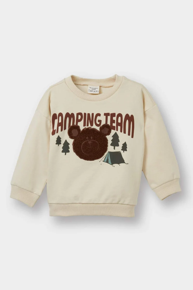 ديفاكتو Baby Boy Crew Neck Bear Printed Soft Lining Sweatshirt