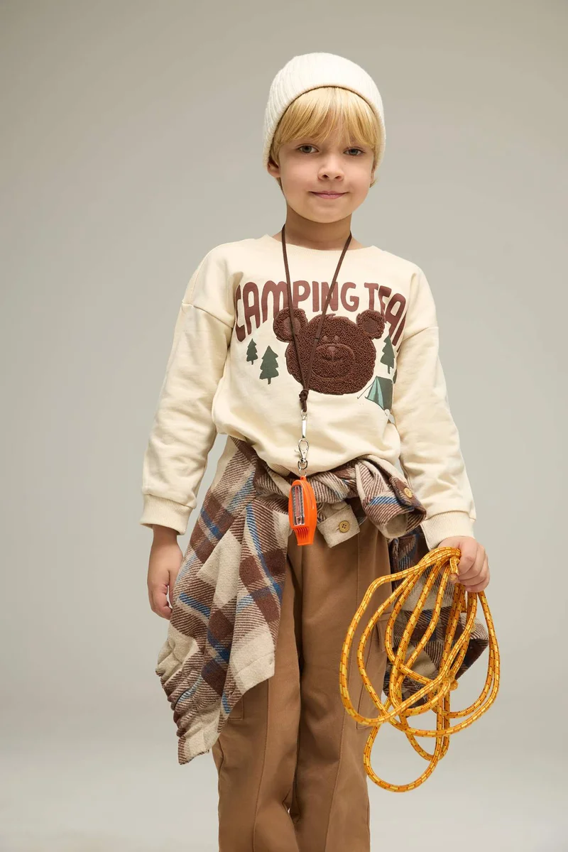 ديفاكتو Baby Boy Crew Neck Bear Printed Soft Lining Sweatshirt