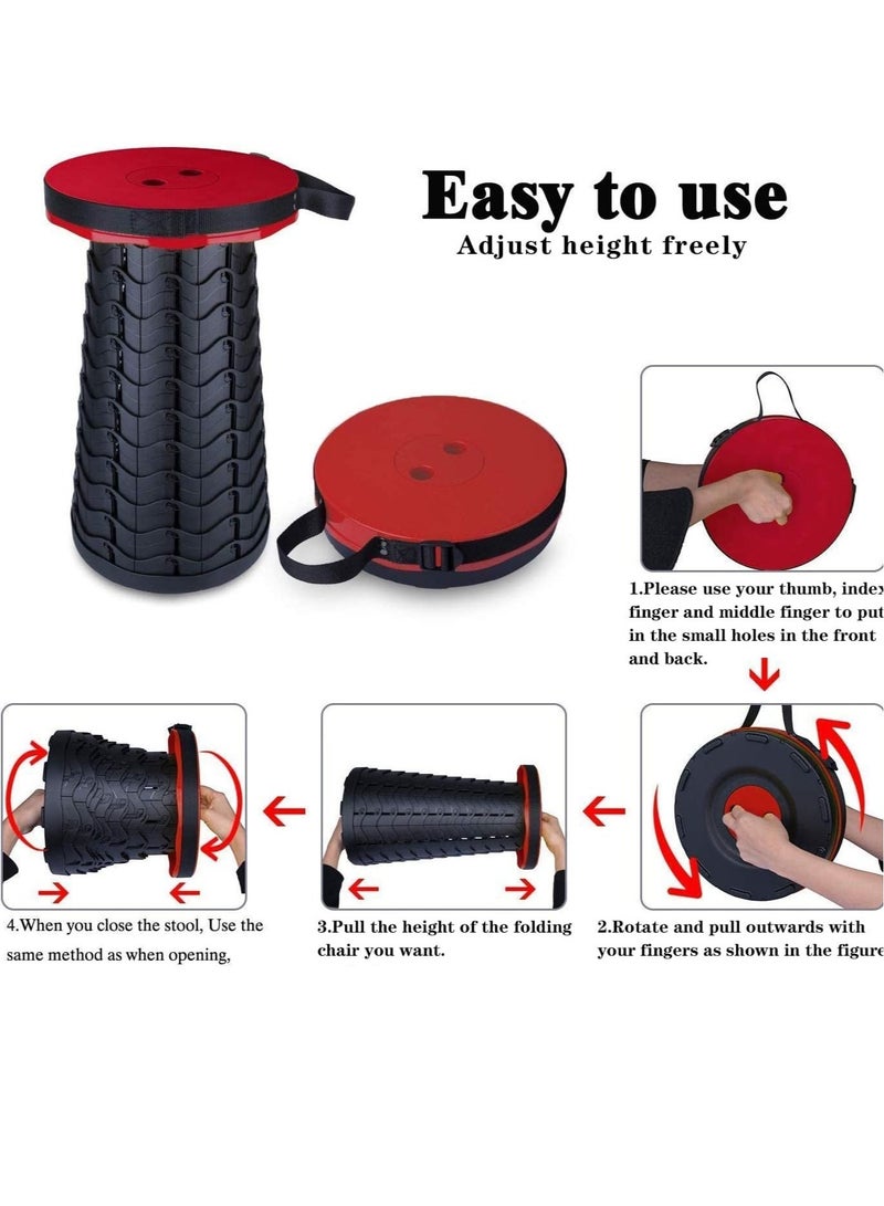 ELTRAZONE Folding Stools for Adults Portable, Lightweight Portable Stool，Retractable Telescopic Seat for Children,Upgraded Small and Lightweight Expandable Stool for Outdoor Fishing Barbecue Travel (Red) - Image 5
