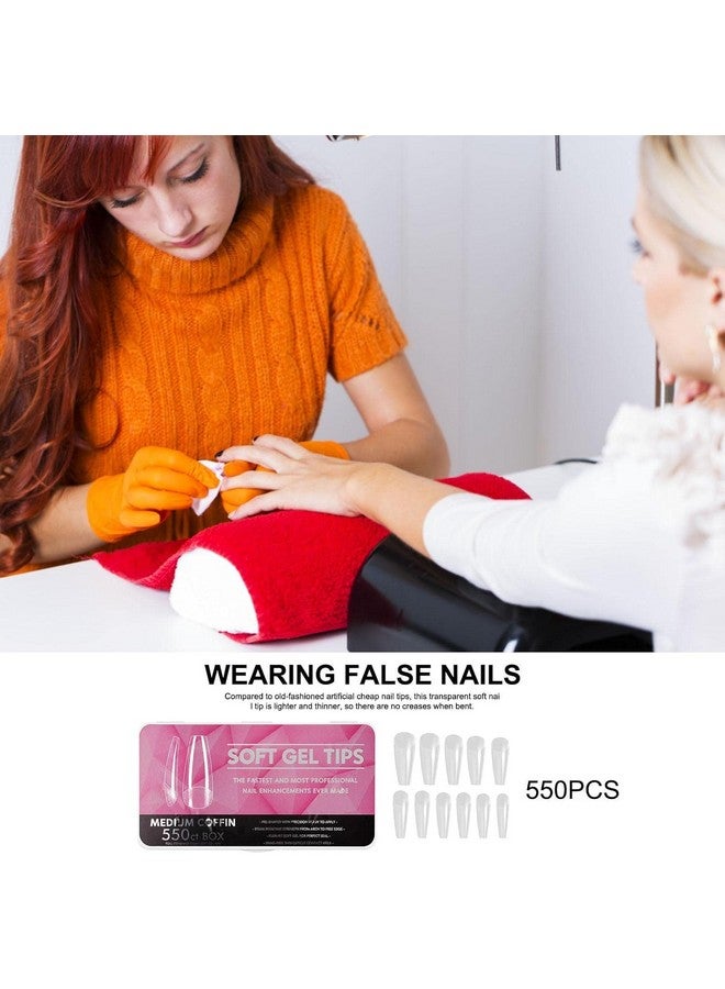 NAILWIND Nail Tips,soft Gel Full Cover Nails, Clear Acrylic Nail Tips Artificial False Nails with Box Fake Nail Extension for Nails Salons DIY (M - Coffin full, 550 pcs) - Image 3